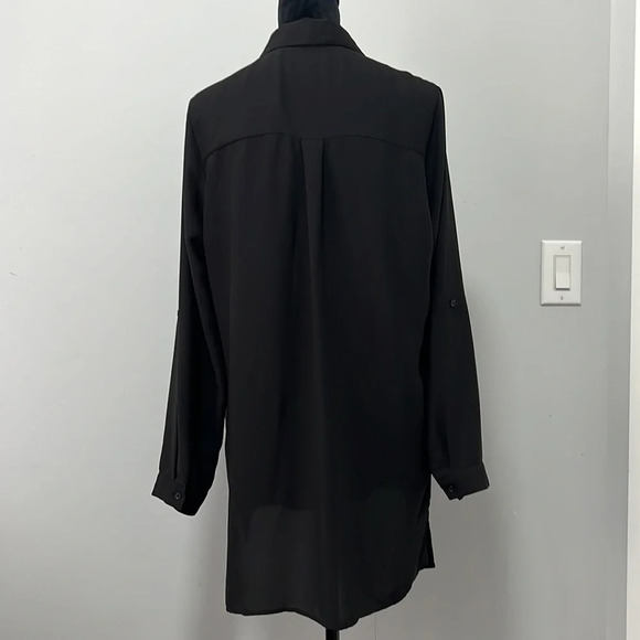 Pleione Black Collared Long Sleeve Tunic Blouse size Large - Picture 5 of 7